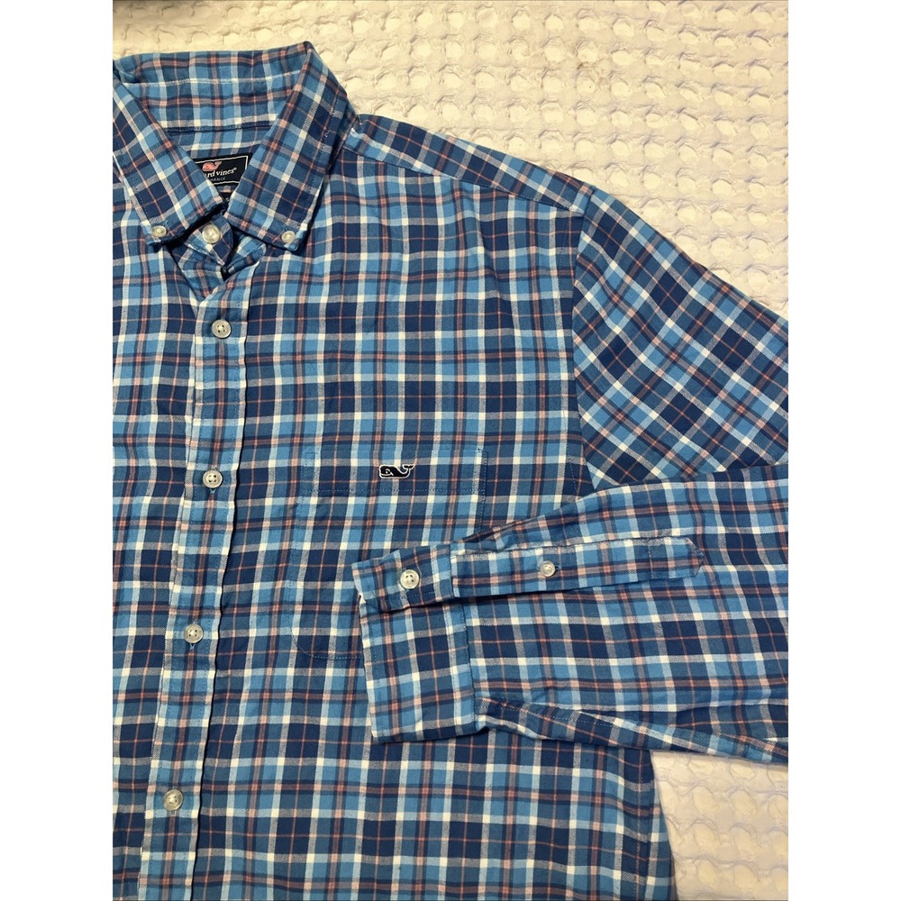 Vineyard Vines Performance Classic Fit Tucker Shirt Mens Large Blue Plaid Whale - Picture 1 of 8